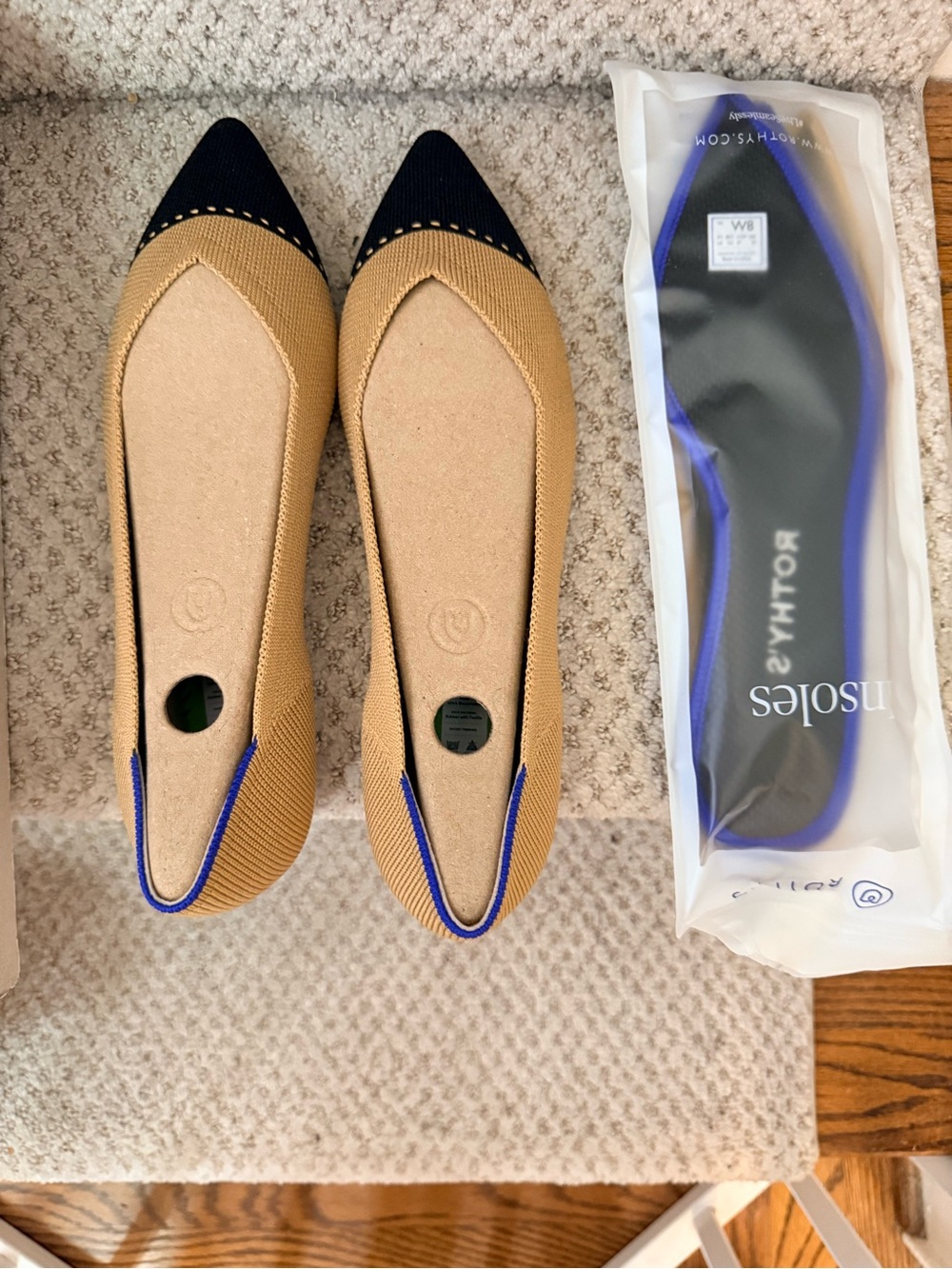 Rothy’s Women's Two-Tone Pointed Toe Flats in Tan and Black